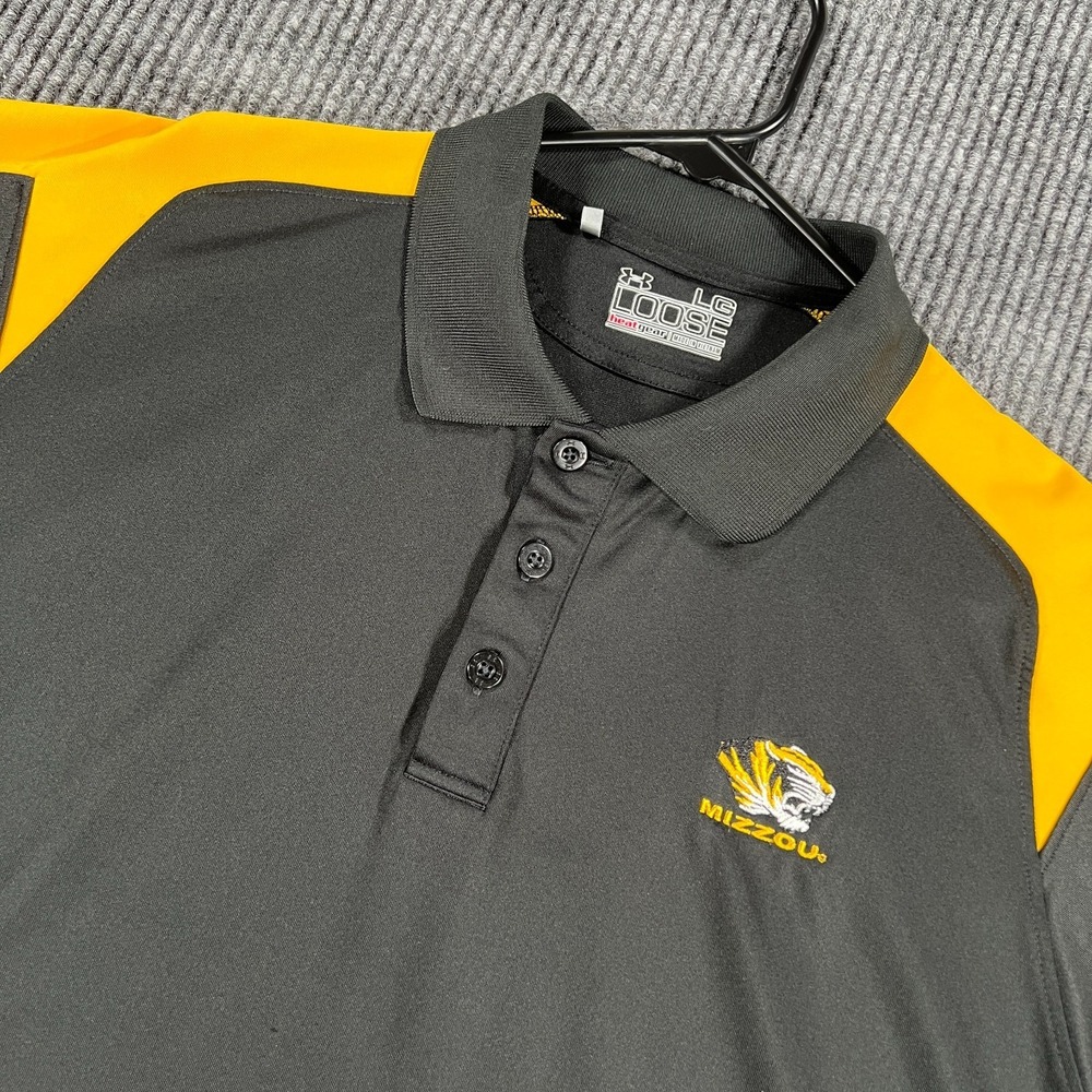 Missouri Tigers Mizzou Polo Shirt Mens Large Black Under Armour Short Sleeve SEC